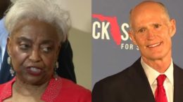 Brenda Snipes rescinds her resignation on the heels of being suspended by Governor Rick Scott. Photo credit to Freedom Times with CBS Screen Shot, PBS Screen Shot.