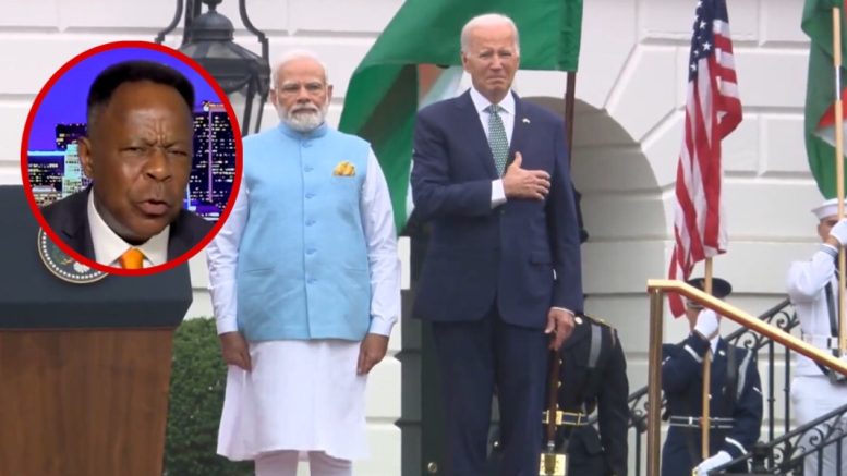 Image source: Leo Terrell -- Fox News twitter video screenshot. Joe Biden and Prime Minister Narendra Modi -- RNC Twitter video screenshot. The Freedom Times compilation.